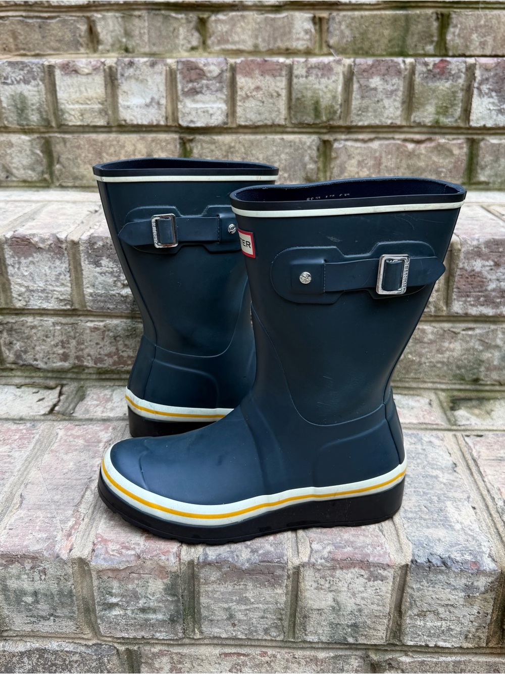 Hunter Original Garden Stripe Short Rain Boots Navy Size 7 - Picture 4 of 7